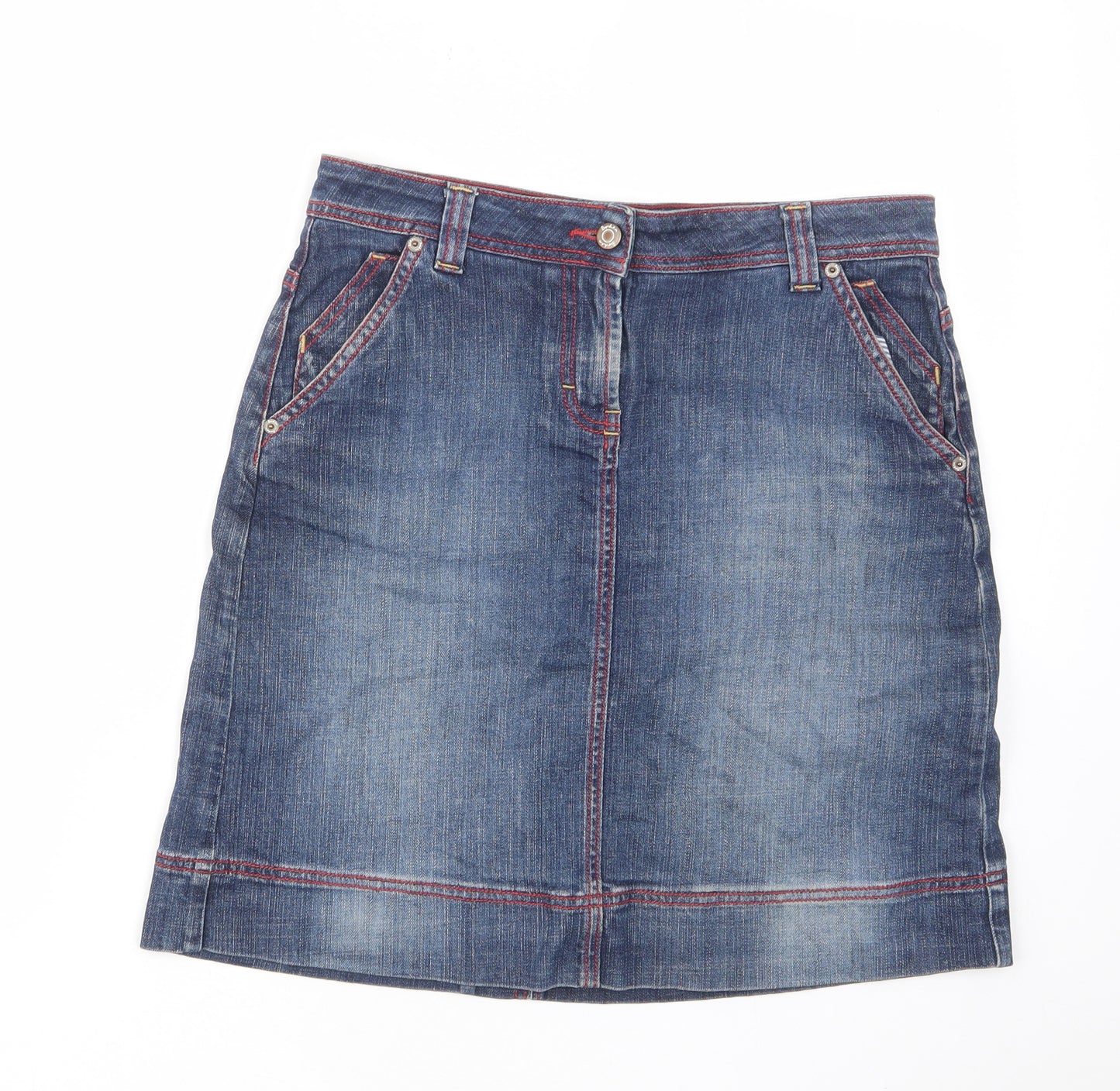 Boden Womens Blue Cotton A-Line Skirt Size 12 Zip - Pockets, Belt Loops