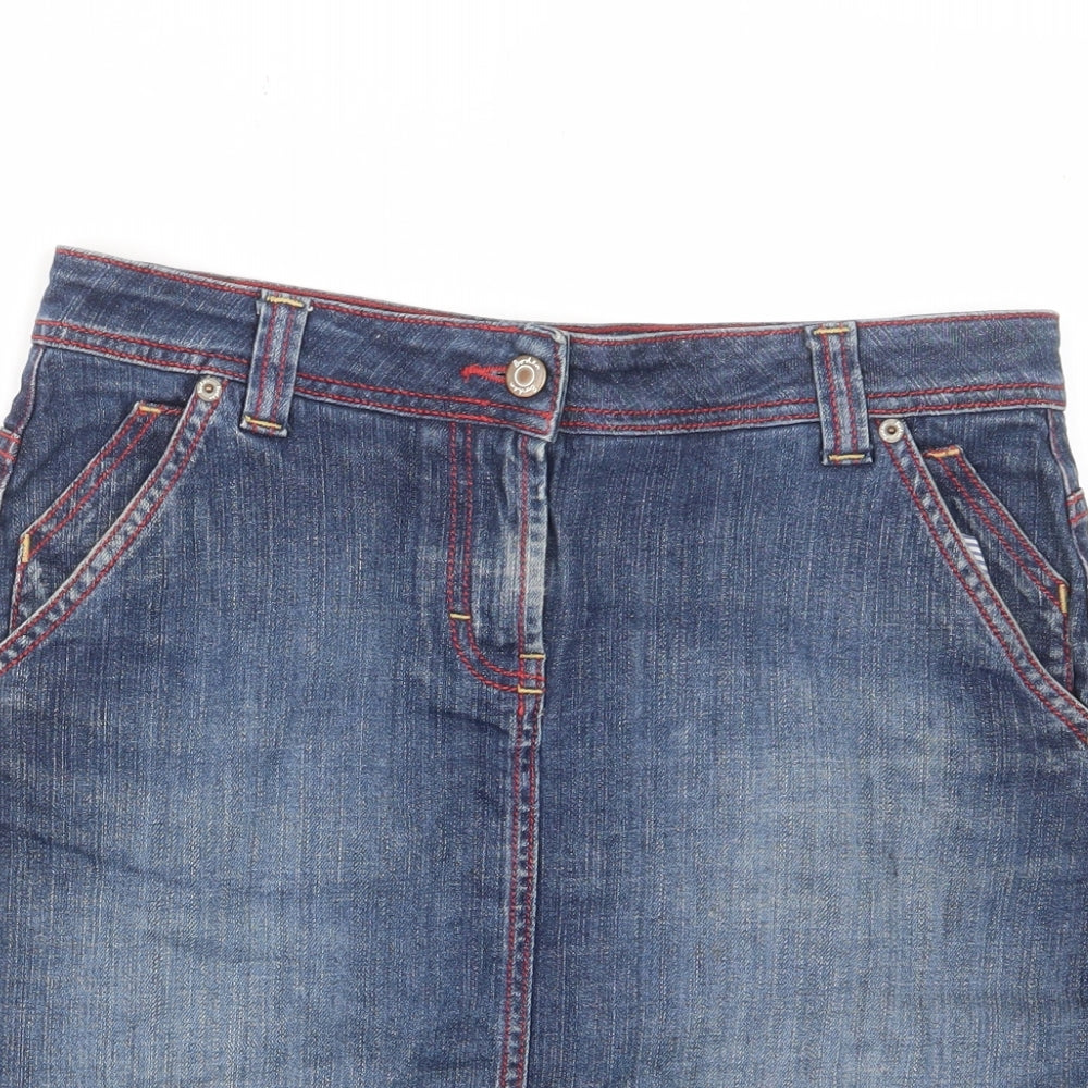 Boden Womens Blue Cotton A-Line Skirt Size 12 Zip - Pockets, Belt Loops