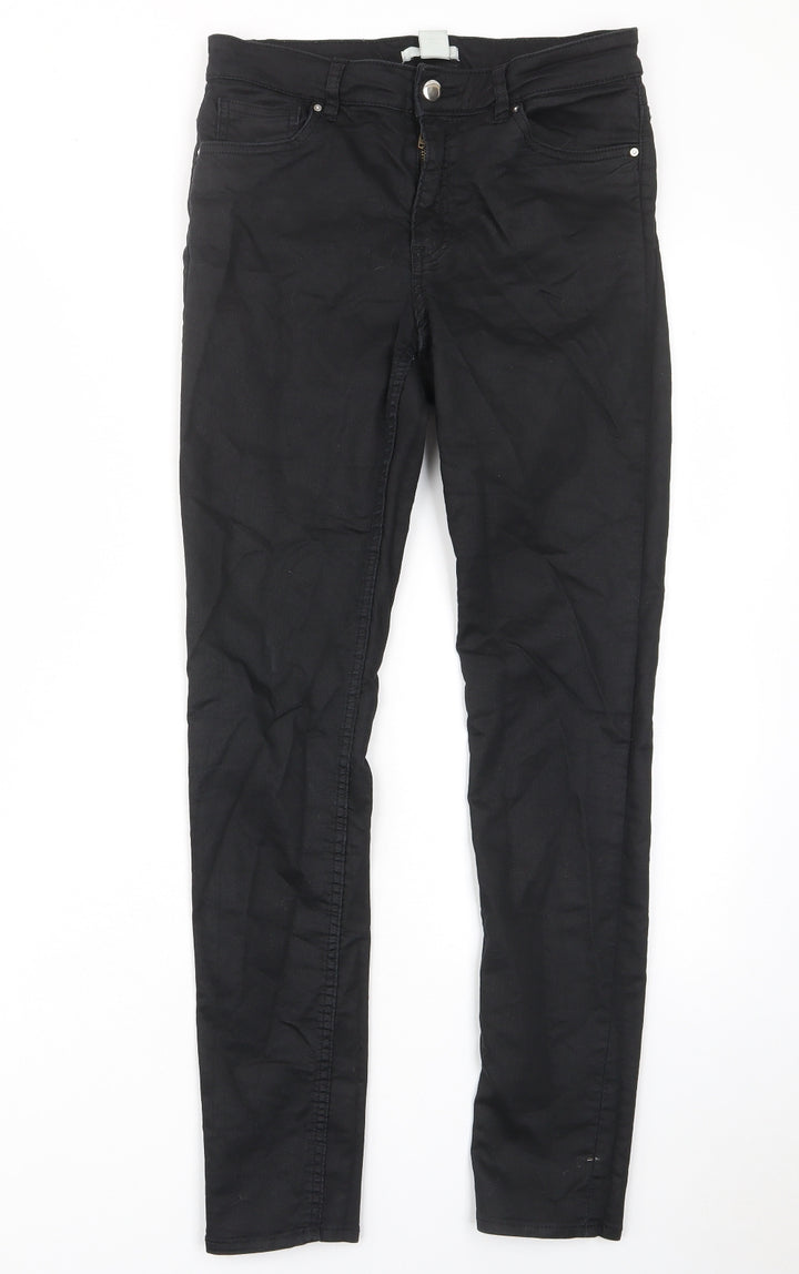 H&M Womens Black Cotton Skinny Jeans Size 8 L28 in Regular Zip - Pockets, Belt Loops