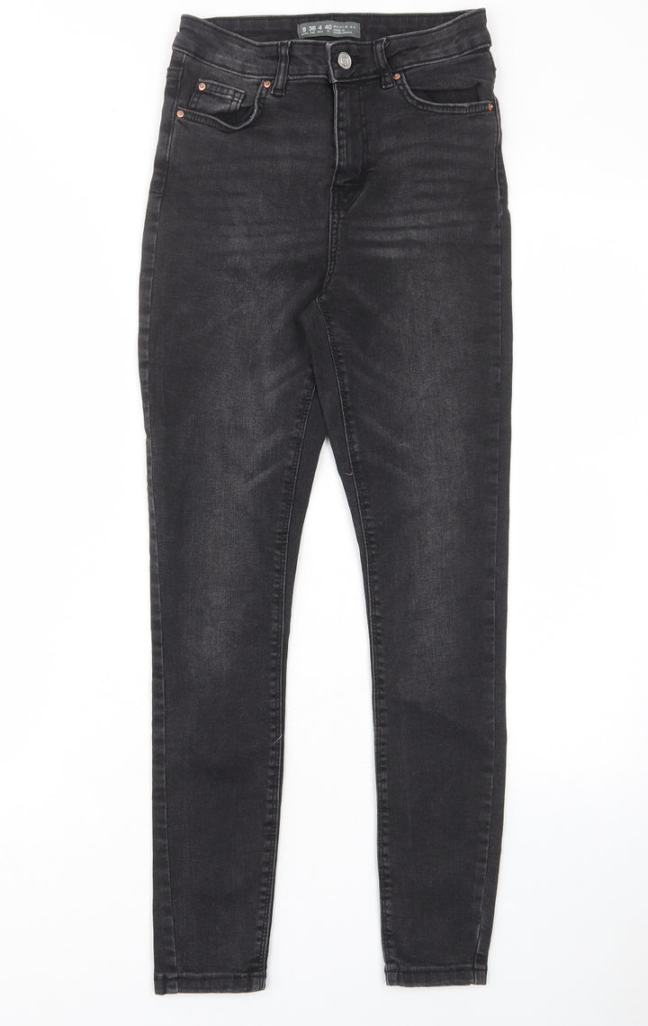 Denim & Co. Womens Grey Cotton Skinny Jeans Size 8 L27 in Regular Zip - Pockets, Belt Loops