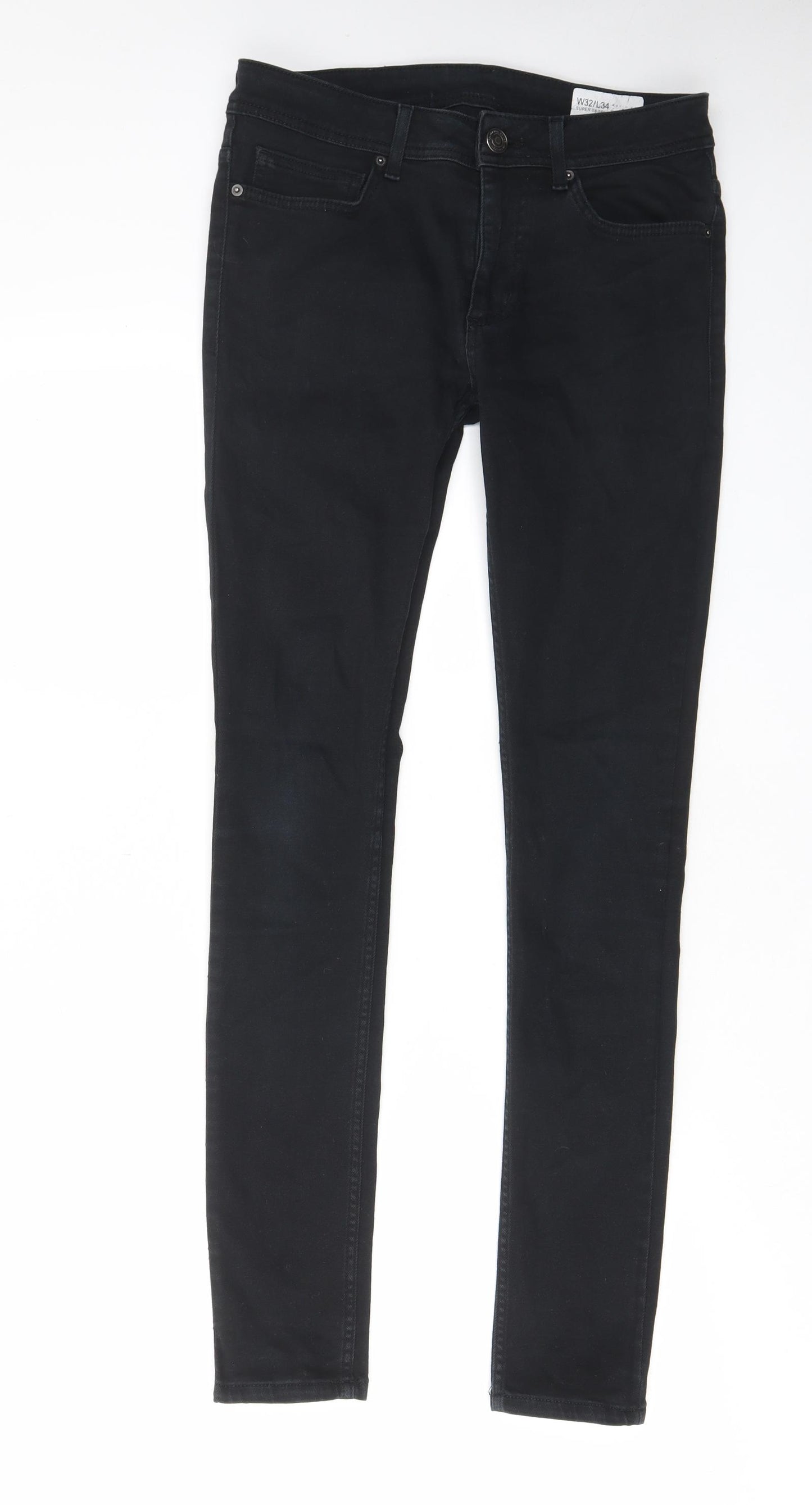 Denim & Co. Mens Black Cotton Skinny Jeans Size 32 in L34 in Regular Zip - Pockets, Belt Loops