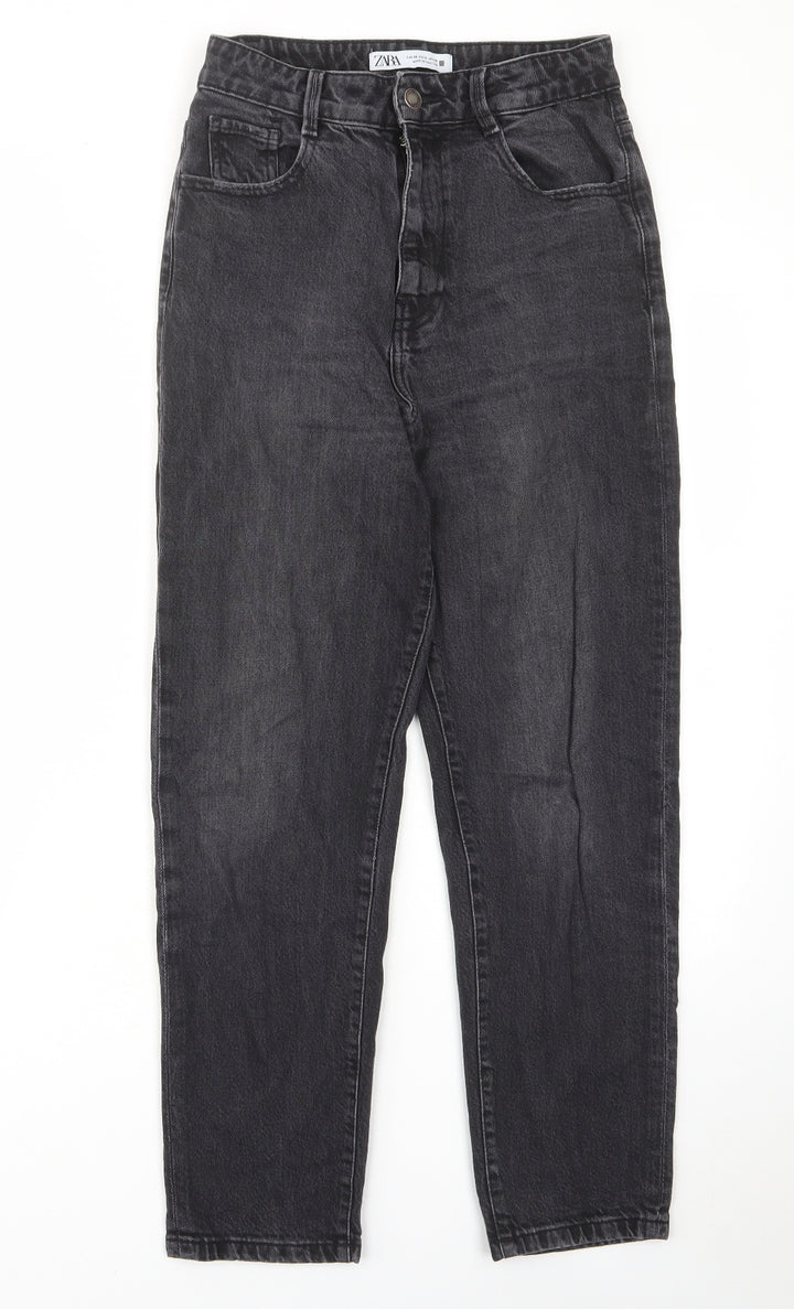 Zara Womens Grey Cotton Straight Jeans Size 8 L28 in Regular Zip - Pockets, Belt Loops