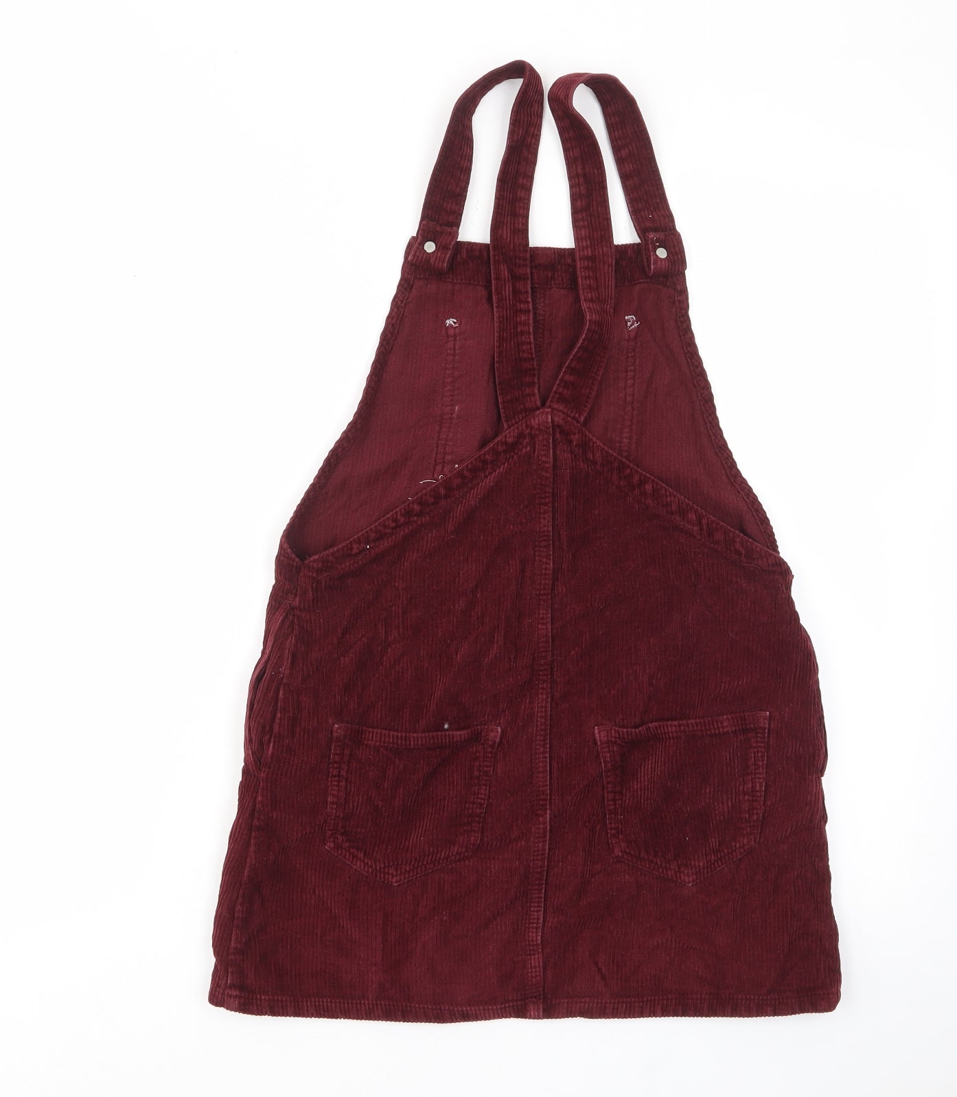 Topshop Womens Red Cotton Pinafore/Dungaree Dress Size 6 Square Neck Button - Pockets