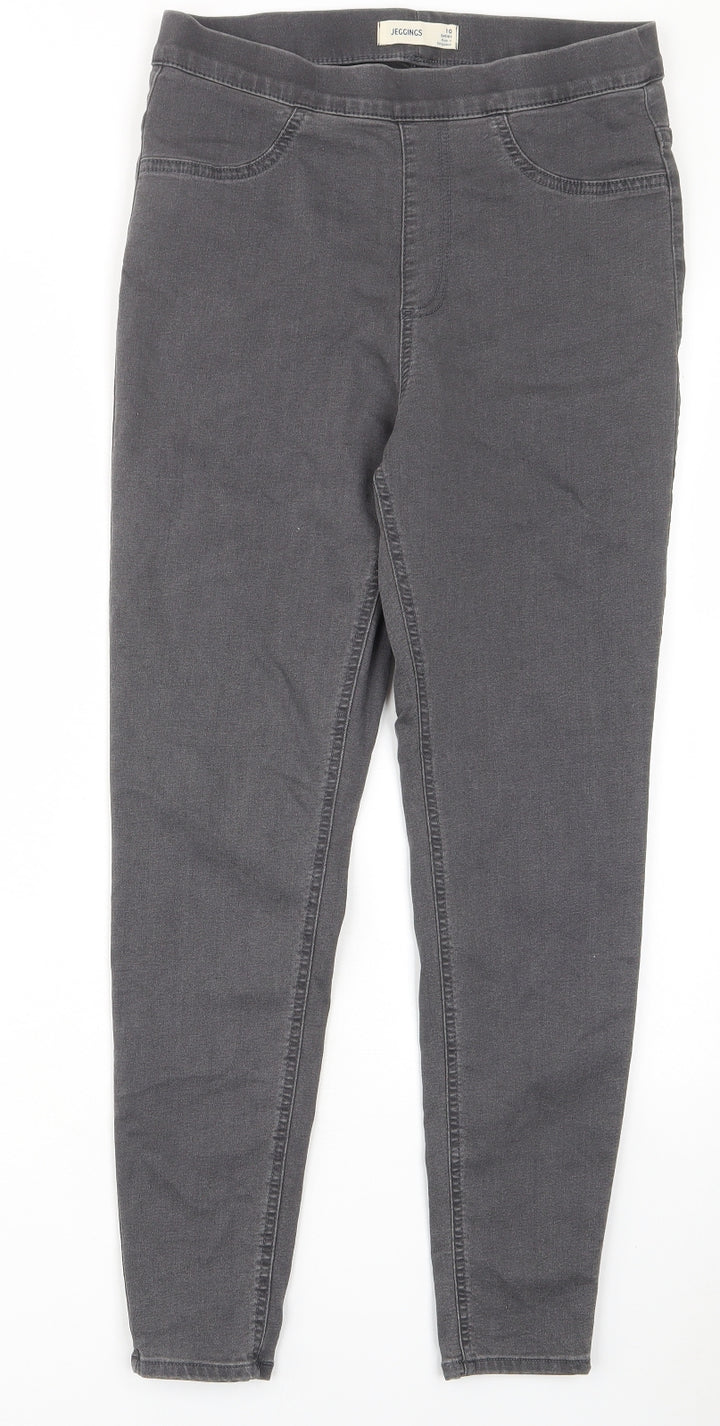 Marks and Spencer Womens Grey Cotton Skinny Jeans Size 10 L27 in Regular - Elastic waist