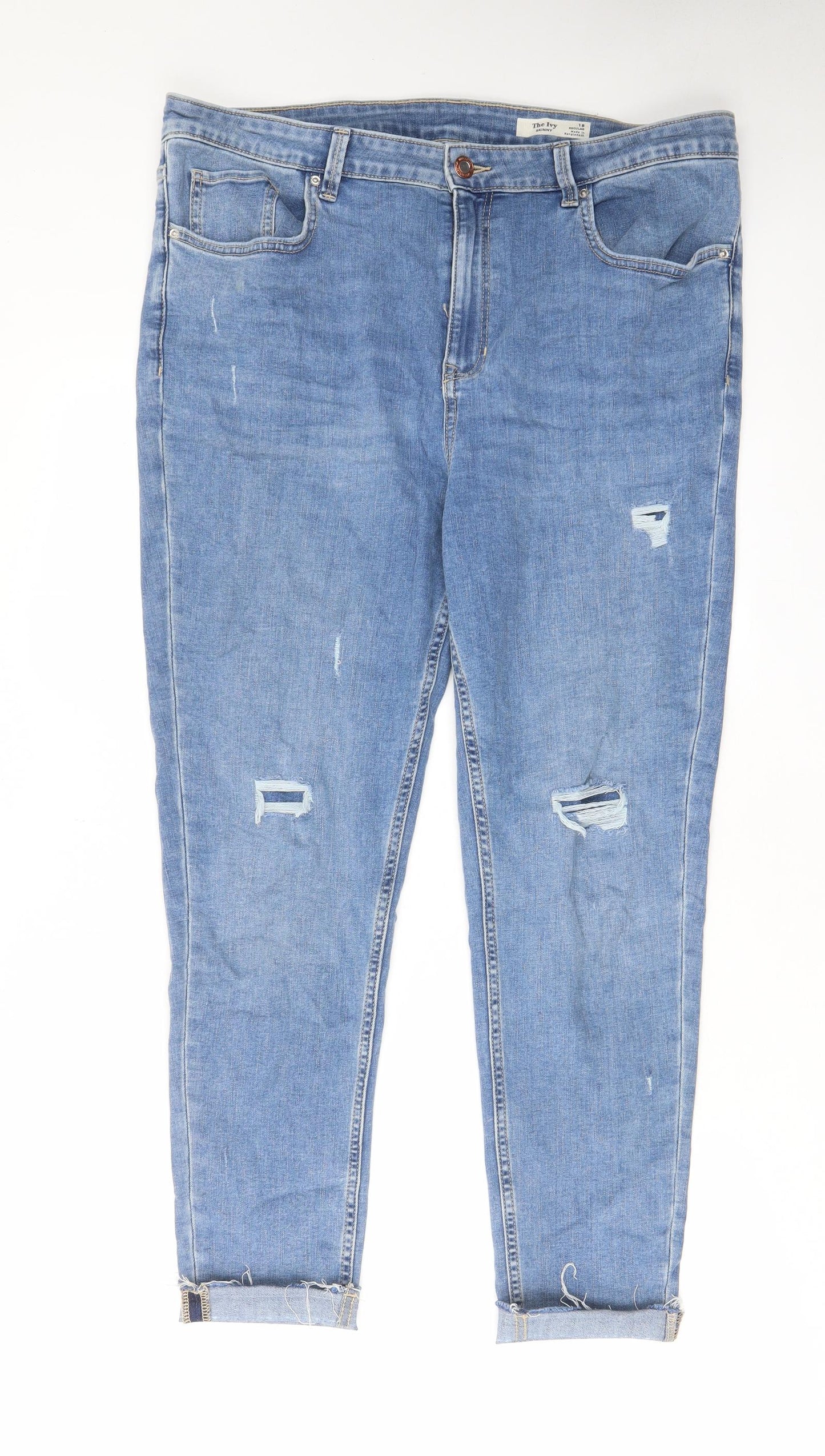 Marks and Spencer Womens Blue Cotton Skinny Jeans Size 18 L27 in Regular Zip - Pockets, Belt Loops