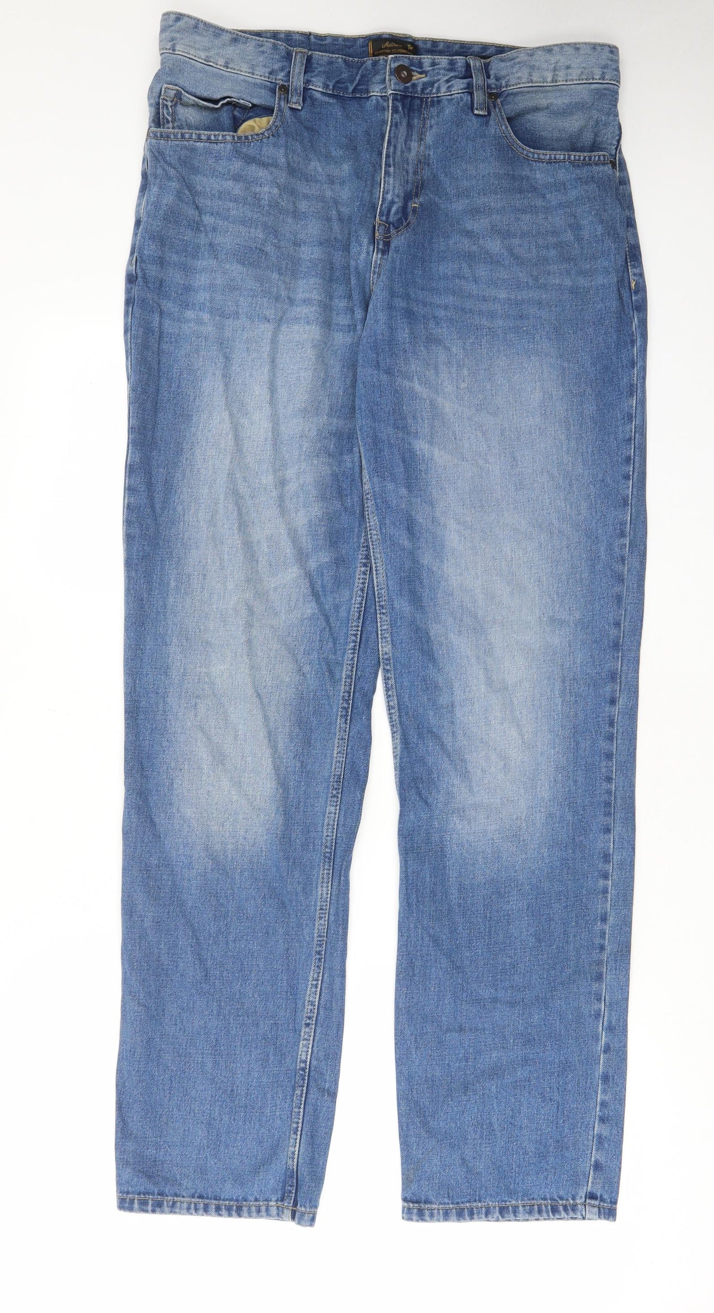 TU Mens Blue Cotton Straight Jeans Size 34 in L34 in Regular Zip - Pockets, Belt Loops