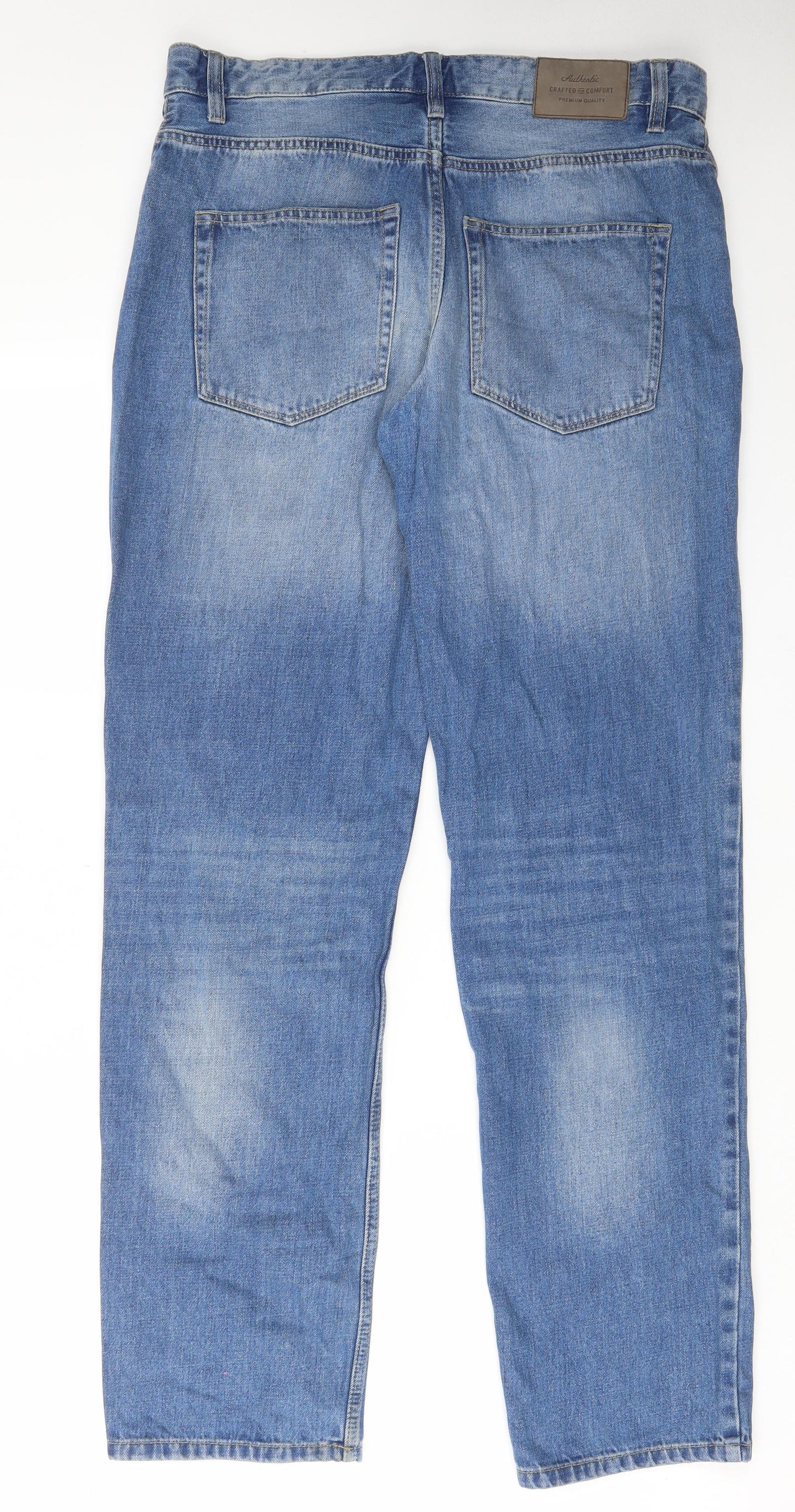 TU Mens Blue Cotton Straight Jeans Size 34 in L34 in Regular Zip - Pockets, Belt Loops