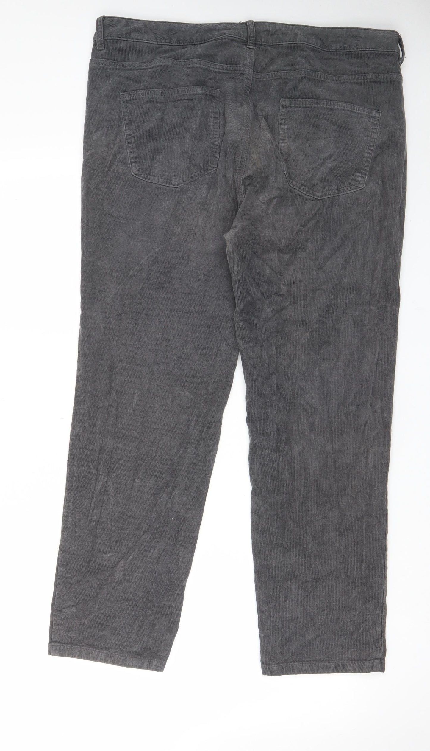 Marks and Spencer Womens Grey Cotton Trousers Size 20 L28 in Regular Zip - Pockets, Belt Loops