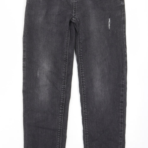 Nutmeg Girls Grey Cotton Straight Jeans Size 12-13 Years L27 in Regular Zip - Pockets, Belt Loops, Adjustable waist