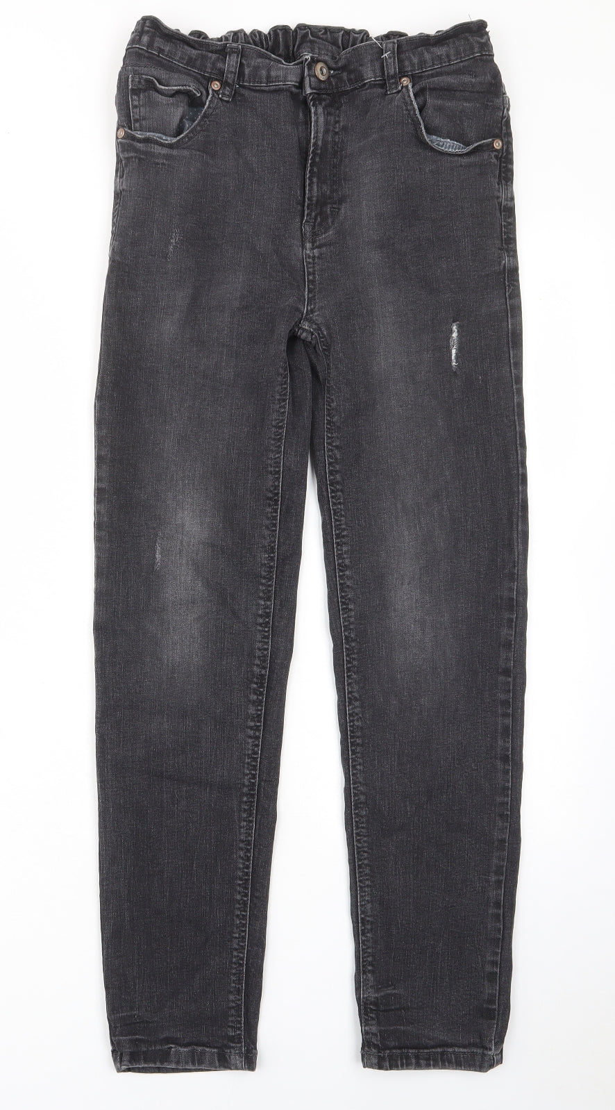 Nutmeg Girls Grey Cotton Straight Jeans Size 12-13 Years L27 in Regular Zip - Pockets, Belt Loops, Adjustable waist