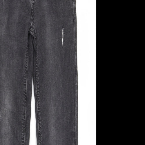 Nutmeg Girls Grey Cotton Straight Jeans Size 12-13 Years L27 in Regular Zip - Pockets, Belt Loops, Adjustable waist