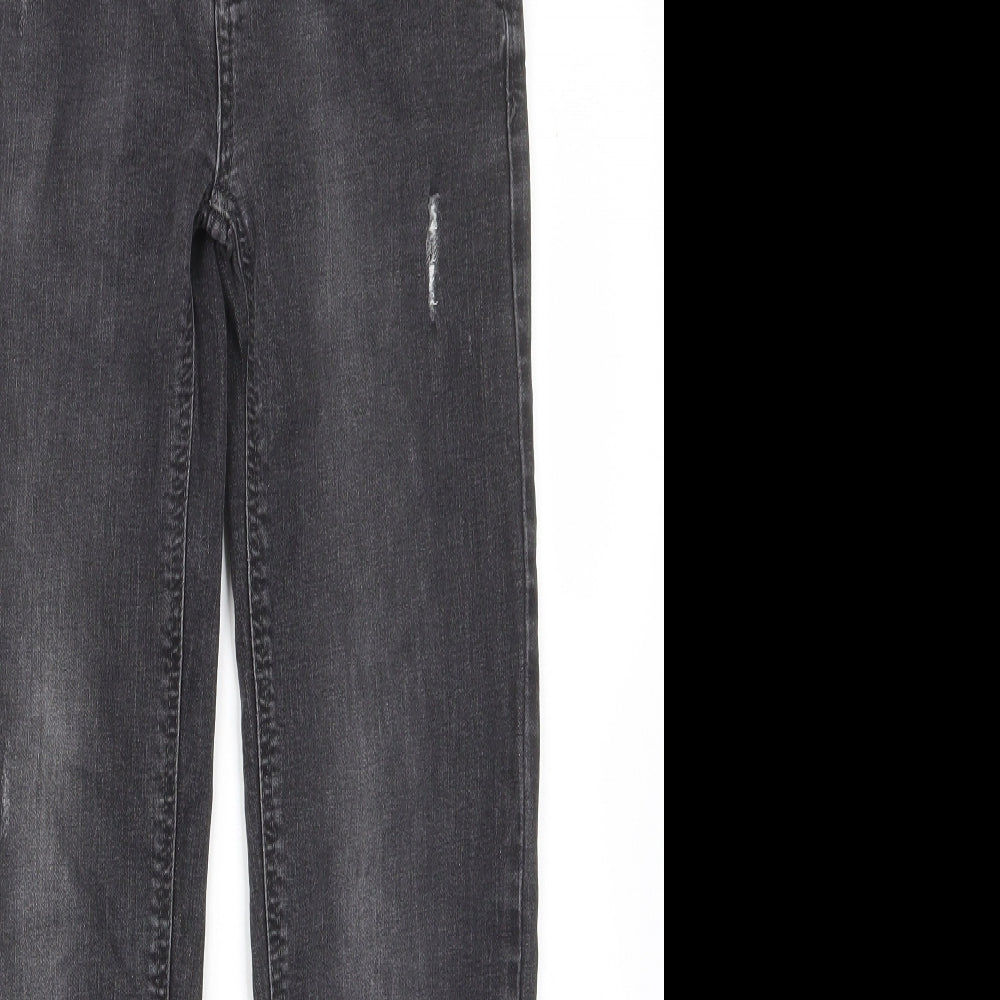 Nutmeg Girls Grey Cotton Straight Jeans Size 12-13 Years L27 in Regular Zip - Pockets, Belt Loops, Adjustable waist
