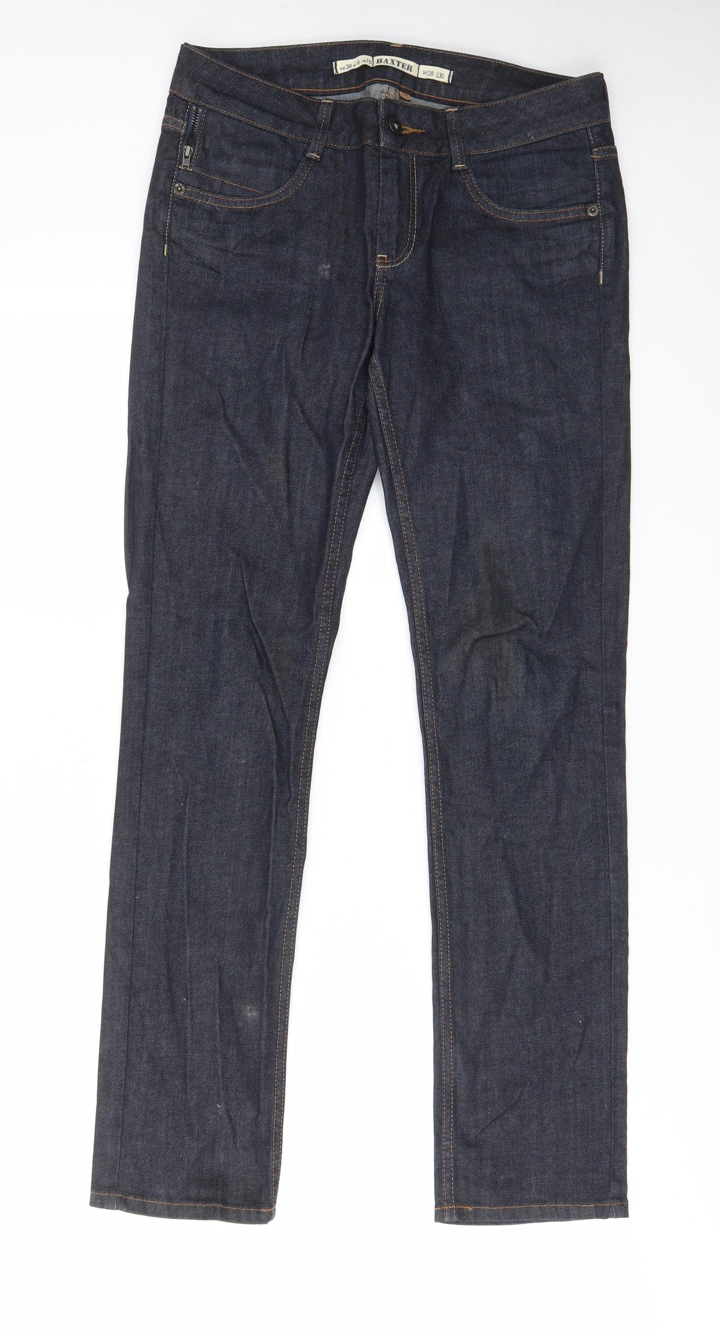 Baxter Womens Blue Cotton Straight Jeans Size 10 L30 in Regular Zip - Pockets, Belt Loops