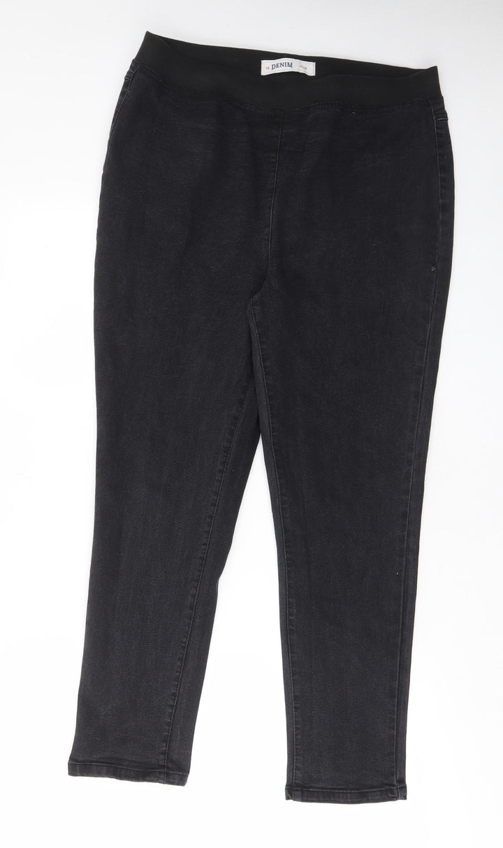 EWM Womens Black Cotton Straight Jeans Size 16 L27 in Slim - Elastic waist