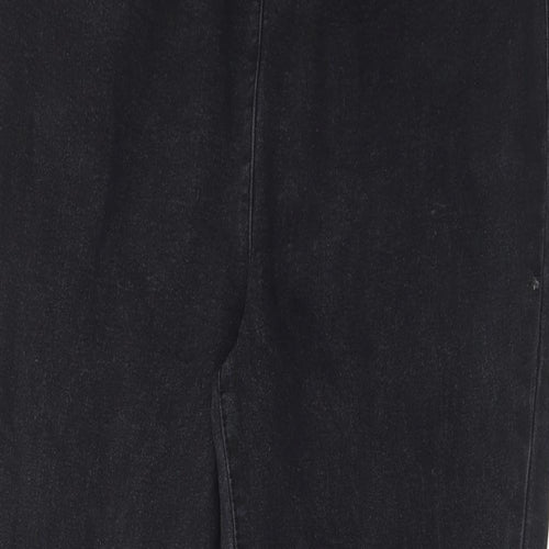 EWM Womens Black Cotton Straight Jeans Size 16 L27 in Slim - Elastic waist