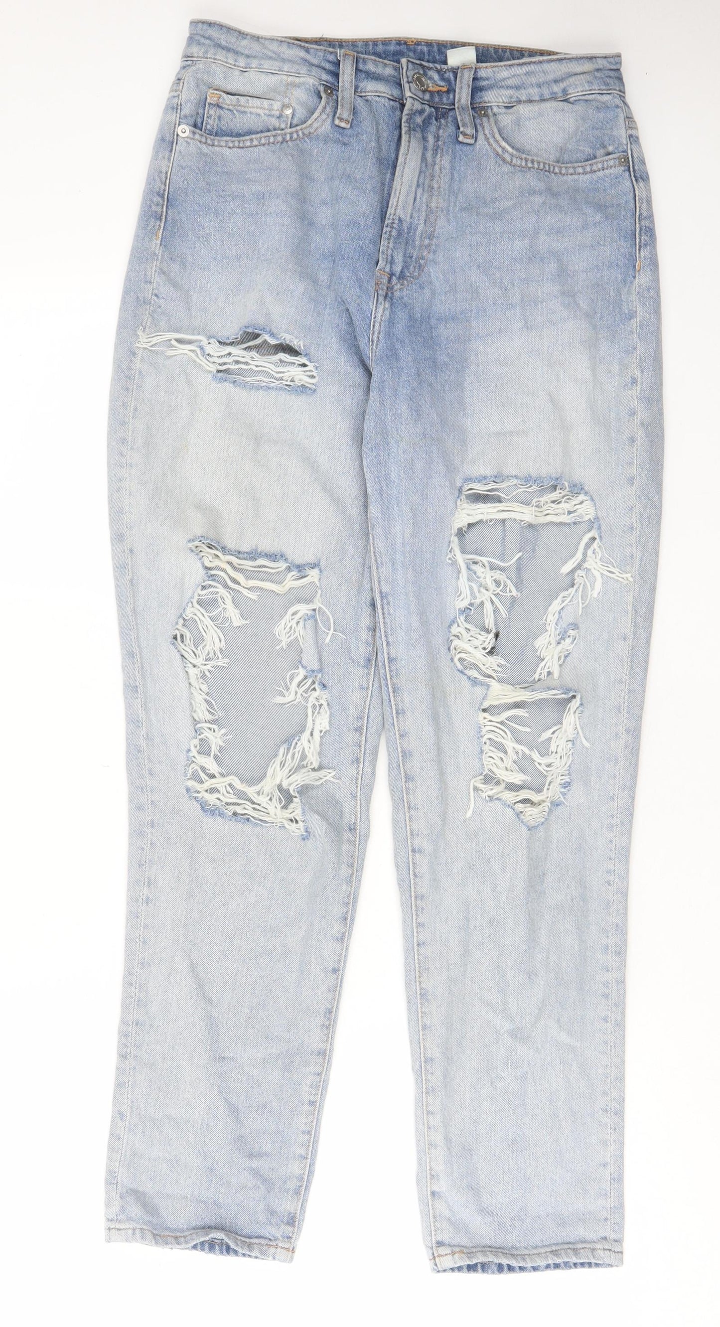 H&M Womens Blue Cotton Straight Jeans Size 10 L28 in Regular Zip - Pockets, Belt Loops