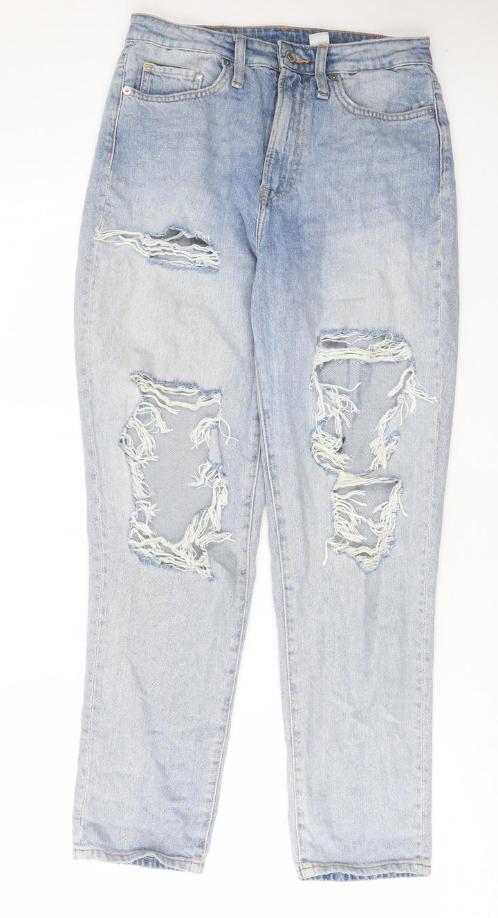 H&M Womens Blue Cotton Straight Jeans Size 10 L28 in Regular Zip - Pockets, Belt Loops