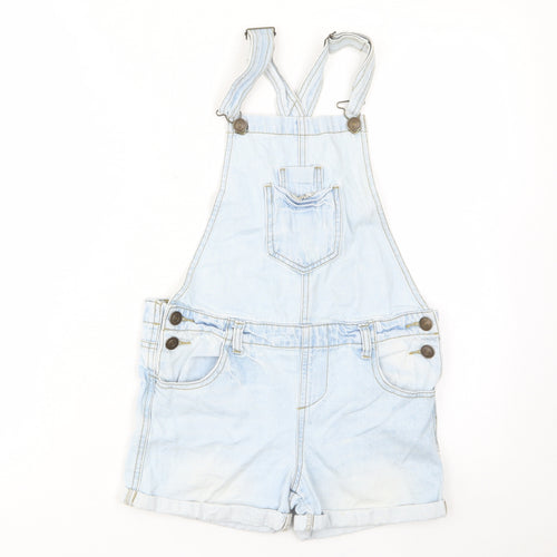 Denim & Co. Girls Blue Cotton Dungaree One-Piece Size 10-11 Years Button - Pockets, Belt Loops