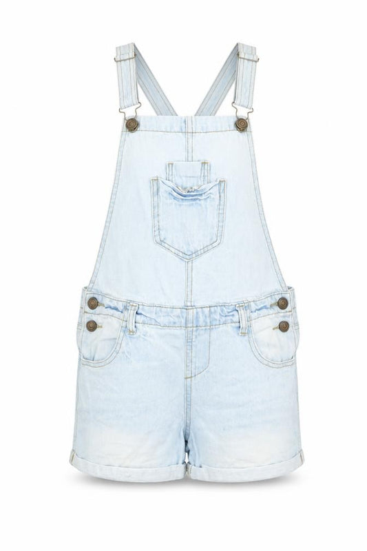 Denim & Co. Girls Blue Cotton Dungaree One-Piece Size 10-11 Years Button - Pockets, Belt Loops