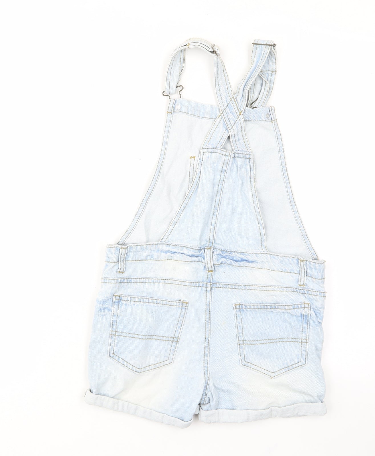 Denim & Co. Girls Blue Cotton Dungaree One-Piece Size 10-11 Years Button - Pockets, Belt Loops