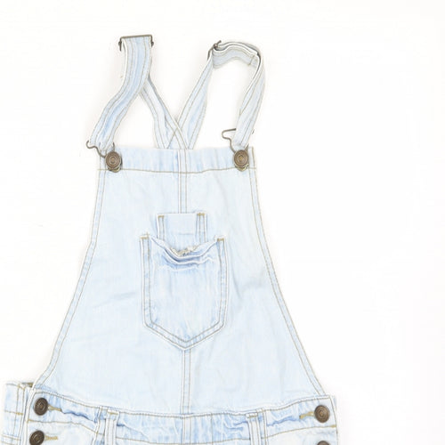Denim & Co. Girls Blue Cotton Dungaree One-Piece Size 10-11 Years Button - Pockets, Belt Loops