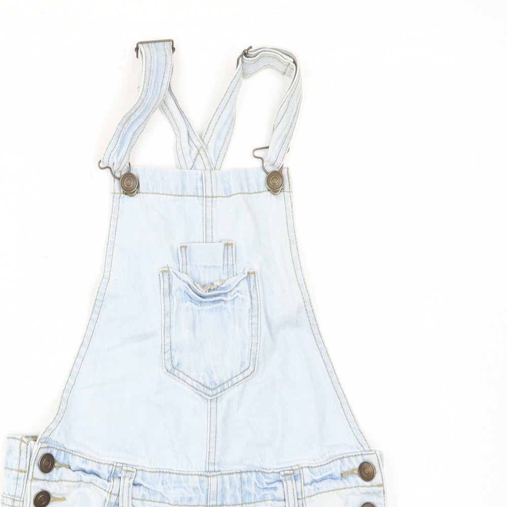 Denim & Co. Girls Blue Cotton Dungaree One-Piece Size 10-11 Years Button - Pockets, Belt Loops