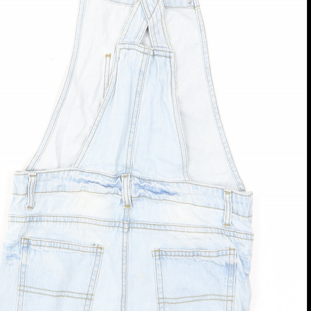 Denim & Co. Girls Blue Cotton Dungaree One-Piece Size 10-11 Years Button - Pockets, Belt Loops