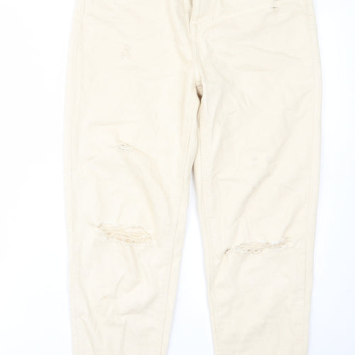 Denim & Co. Womens Beige Cotton Mom Jeans Size 10 L28 in Regular Button - Pockets, Belt Loops