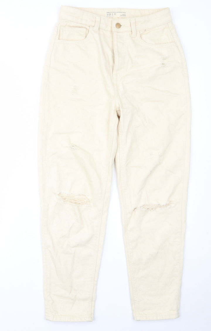 Denim & Co. Womens Beige Cotton Mom Jeans Size 10 L28 in Regular Button - Pockets, Belt Loops