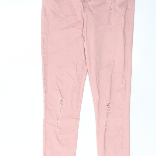 Denim & Co. Girls Pink Cotton Skinny Jeans Size 10-11 Years L24 in Regular Zip - Distressed, Pockets, Belt Loops