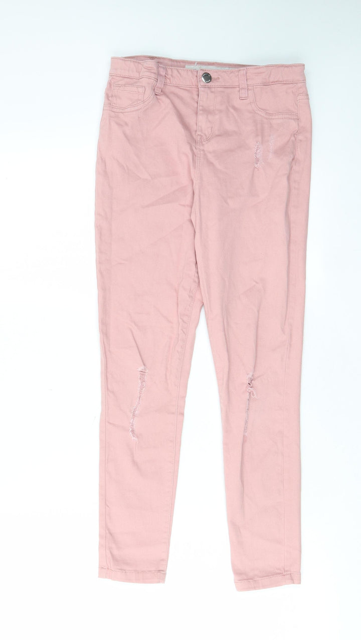 Denim & Co. Girls Pink Cotton Skinny Jeans Size 10-11 Years L24 in Regular Zip - Distressed, Pockets, Belt Loops