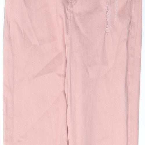 Denim & Co. Girls Pink Cotton Skinny Jeans Size 10-11 Years L24 in Regular Zip - Distressed, Pockets, Belt Loops