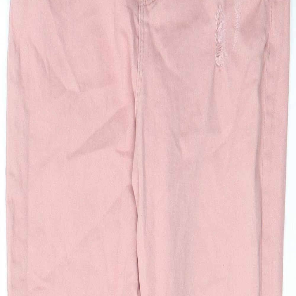 Denim & Co. Girls Pink Cotton Skinny Jeans Size 10-11 Years L24 in Regular Zip - Distressed, Pockets, Belt Loops
