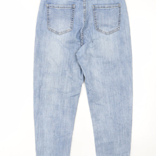 Jeans Womens Blue Cotton Straight Jeans Size 26 in L23 in Regular Zip - Flower, Pockets, Belt Loops, Embroided
