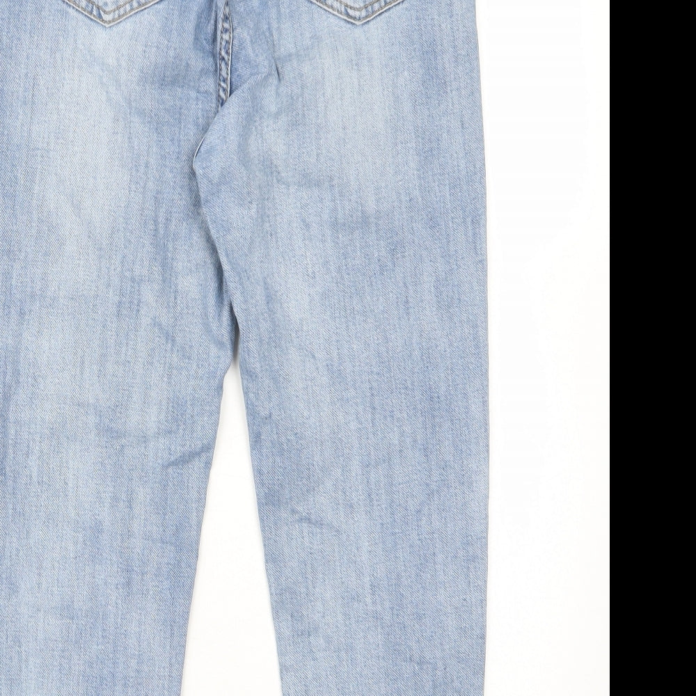 Jeans Womens Blue Cotton Straight Jeans Size 26 in L23 in Regular Zip - Flower, Pockets, Belt Loops, Embroided