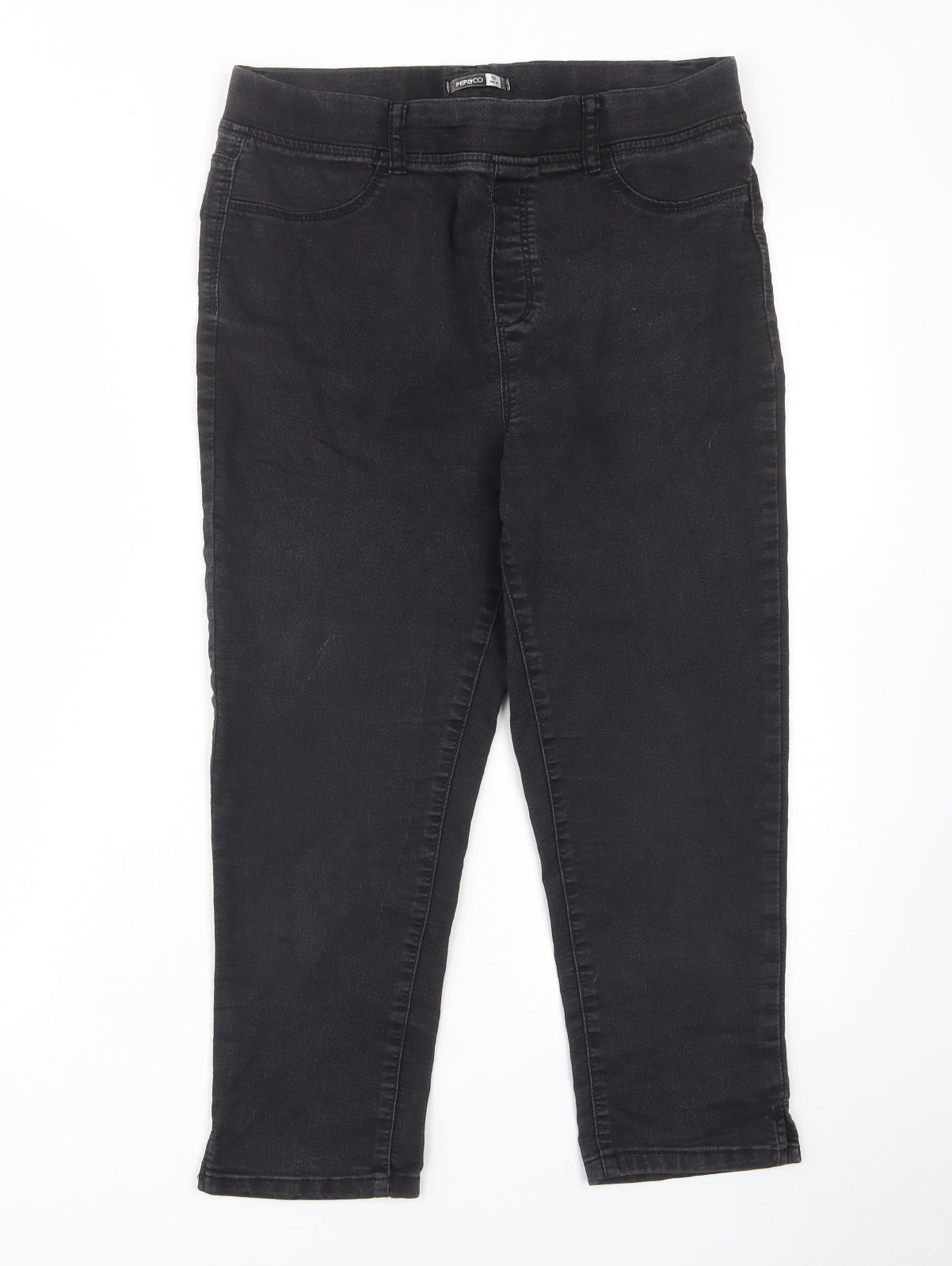Pep&Co Womens Black Cotton Cropped Jeans Size 12 L21 in Regular - Elastic waist