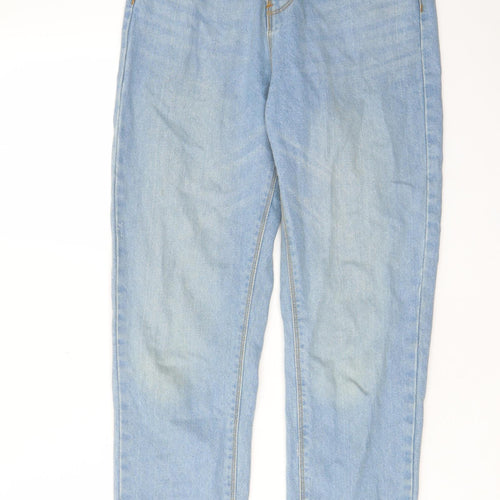 Boohoo Womens Blue Cotton Straight Jeans Size 6 L29 in Regular Zip - Pockets, Belt Loops