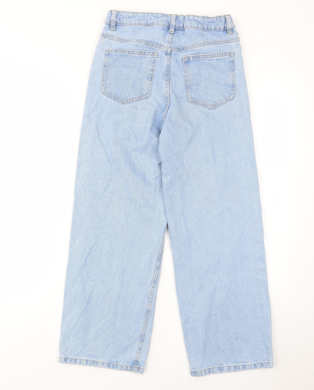 Marks and Spencer Girls Blue Cotton Wide-Leg Jeans Size 11-12 Years L20 in Regular Zip - Pockets, Belt Loops