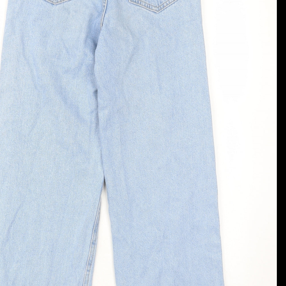 Marks and Spencer Girls Blue Cotton Wide-Leg Jeans Size 11-12 Years L20 in Regular Zip - Pockets, Belt Loops