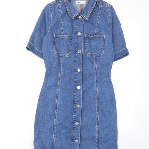 Zara Womens Brown Cotton A-Line Size S Collared Button - Pocket