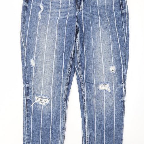 FB Sister Womens Blue Striped Cotton Mom Jeans Size 28 in L26 in Regular Zip - Pockets, Belt Loops
