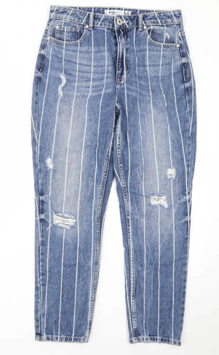 FB Sister Womens Blue Striped Cotton Mom Jeans Size 28 in L26 in Regular Zip - Pockets, Belt Loops