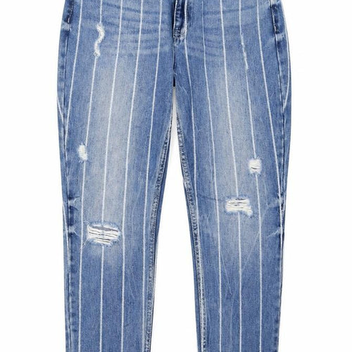 FB Sister Womens Blue Striped Cotton Mom Jeans Size 28 in L26 in Regular Zip - Pockets, Belt Loops