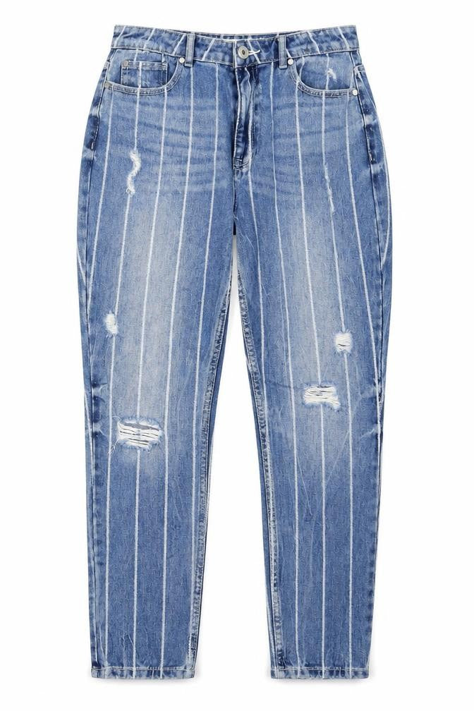FB Sister Womens Blue Striped Cotton Mom Jeans Size 28 in L26 in Regular Zip - Pockets, Belt Loops