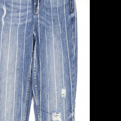 FB Sister Womens Blue Striped Cotton Mom Jeans Size 28 in L26 in Regular Zip - Pockets, Belt Loops