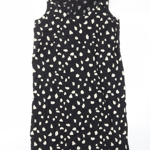 Marks and Spencer Womens Black Geometric Linen Sheath Size 10 Scoop Neck Pullover