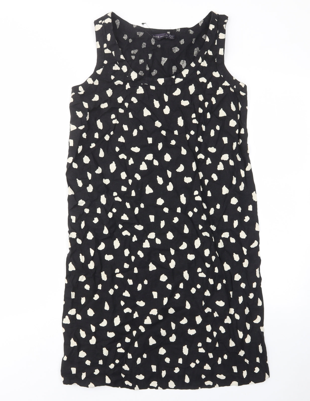 Marks and Spencer Womens Black Geometric Linen Sheath Size 10 Scoop Neck Pullover