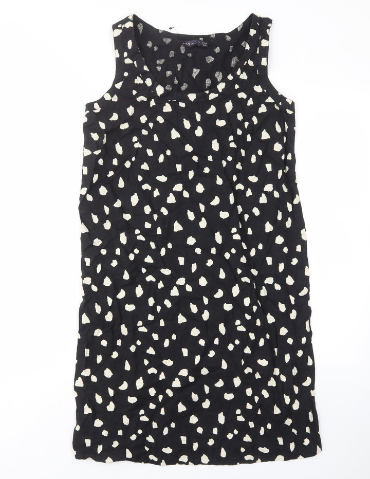 Marks and Spencer Womens Black Geometric Linen Sheath Size 10 Scoop Neck Pullover
