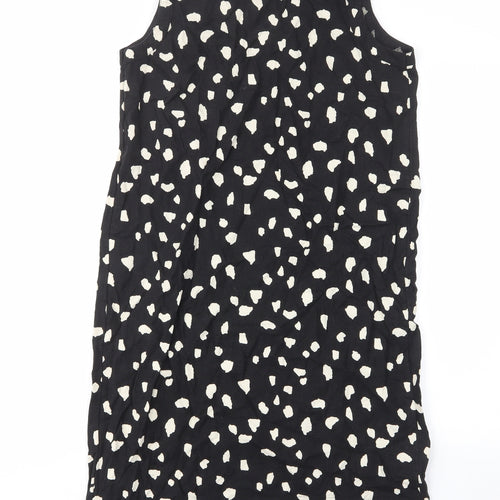 Marks and Spencer Womens Black Geometric Linen Sheath Size 10 Scoop Neck Pullover