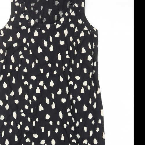 Marks and Spencer Womens Black Geometric Linen Sheath Size 10 Scoop Neck Pullover